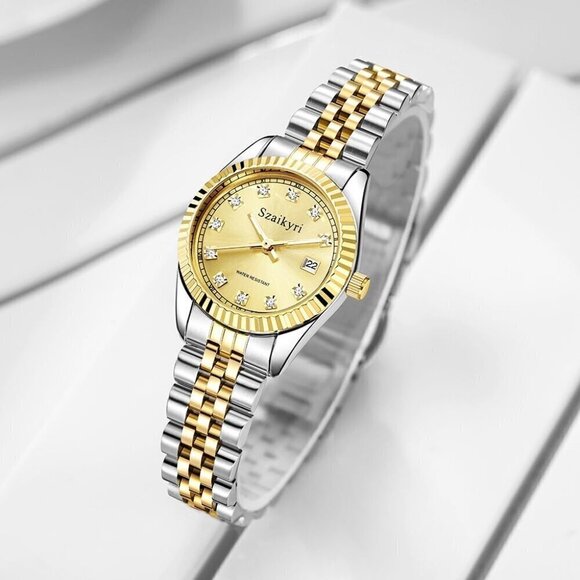 Women Silver Solid Stainless Steel Band Ladies Dress Watch Calendar Watch - Picture 4 of 9